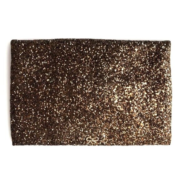 Anya Hindmarch Brown Glitter Clutch Leather Valorie Gold Turn Lock Handbag - Picture 5 of 17
